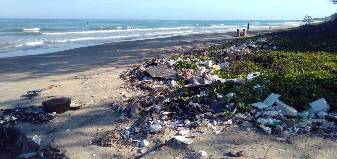 plastic pollution at a beach